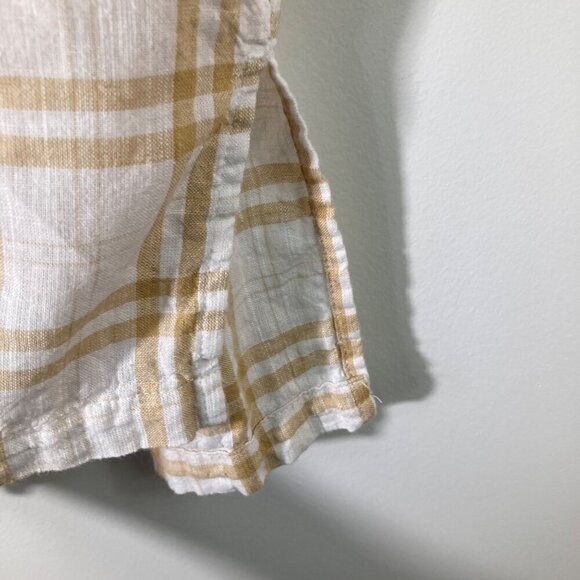 Womens American Eagle Short Sleeve Linen Blend Button Shirt White Tan Plaid M - Picture 4 of 6